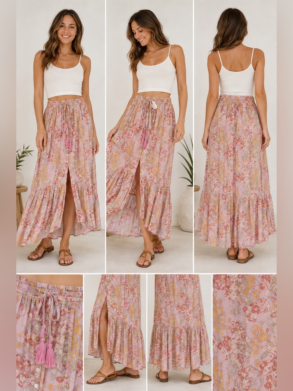 Wonderly Lilac Floral Maxi Skirt NWT Size S Boho Tiered High-Low